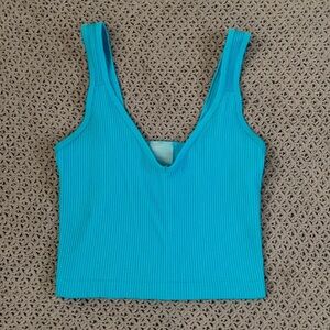 Ribbed Light Blue V-Neck Tank Top